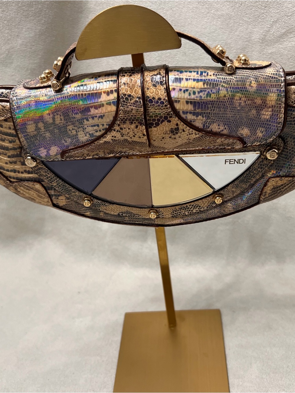 Fendi Iridescent Snake-Embossed Shoulder Bag in Gold, Brown, Cream, Black - Picture 2 of 9